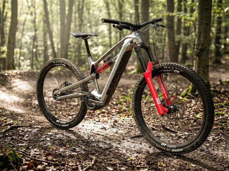 Alutech ePelmo X1P eCVT enduro e-MTB on a forest trail (official render)