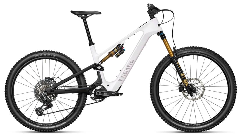 Canyon Spectral:ON CF 9 AXS 2027 eMTB in Supernova White, side view