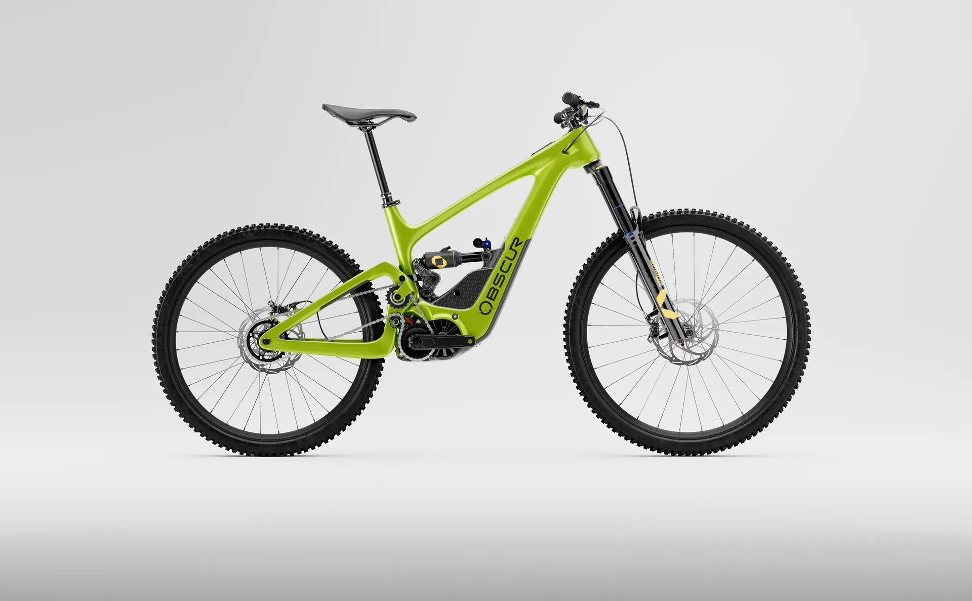 Obscur Enyx carbon e-MTB in green, side view