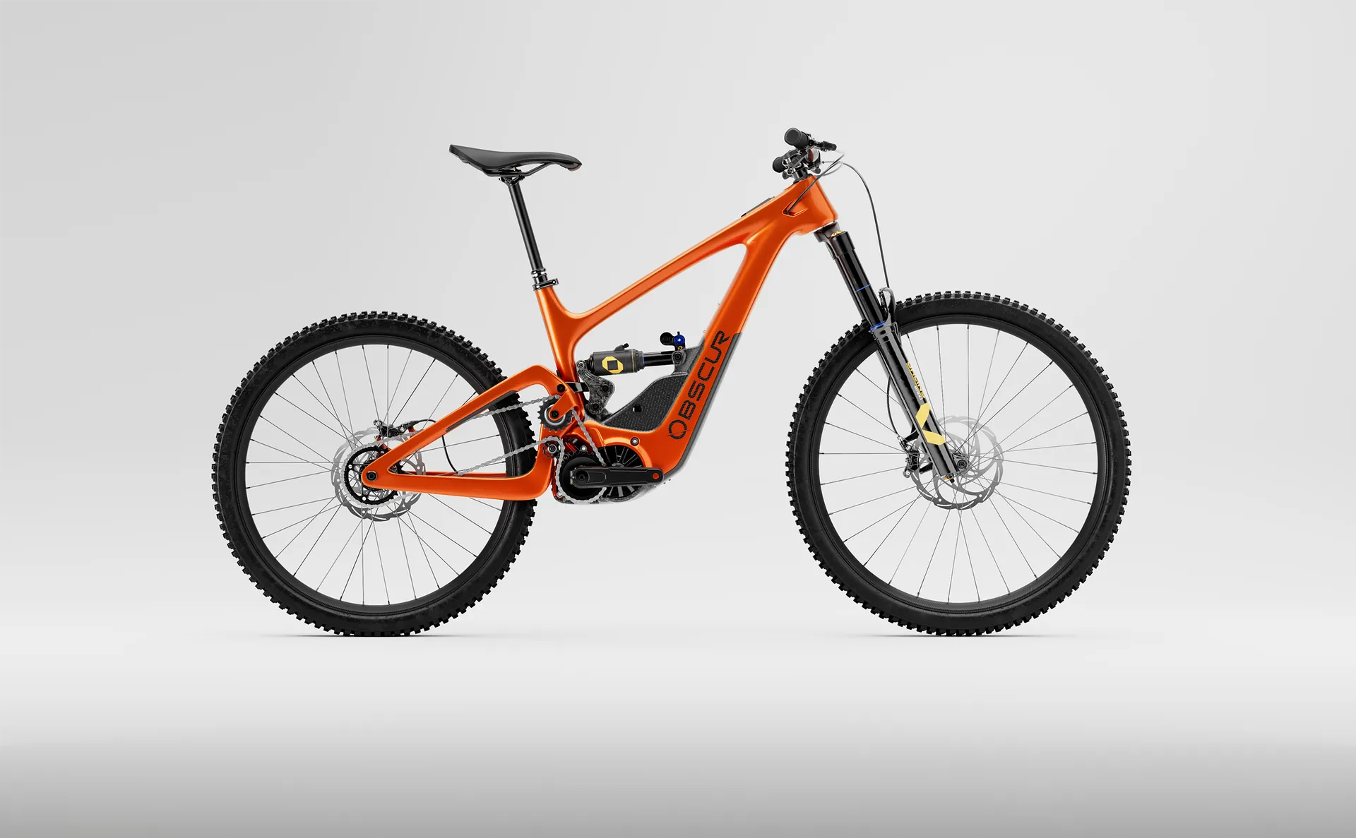 Obscur Enyx carbon e-MTB in orange, side view