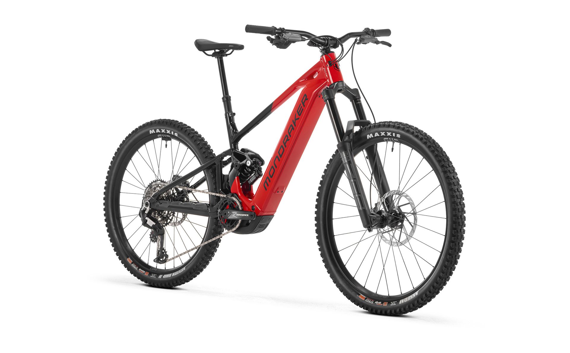 Mondraker Level R e-MTB, front three-quarter view