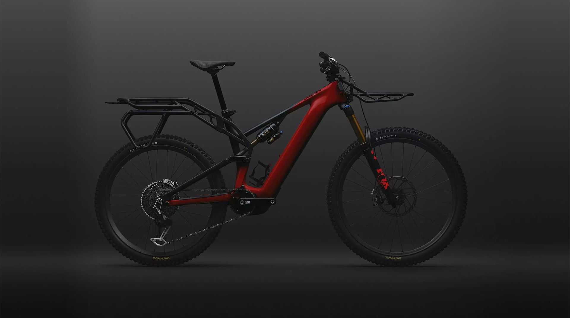 Specialized S-Works Turbo Levo 4 X in Fiery Red with front and rear racks