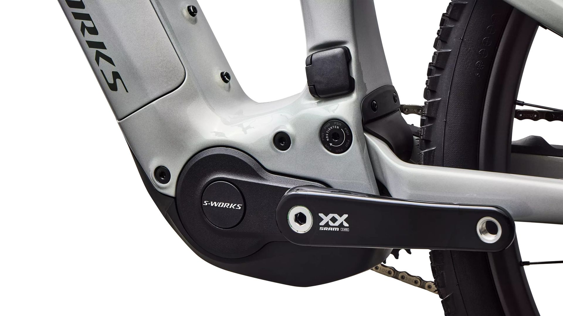 Specialized S-Works Turbo Levo R e-MTB, motor and crank detail