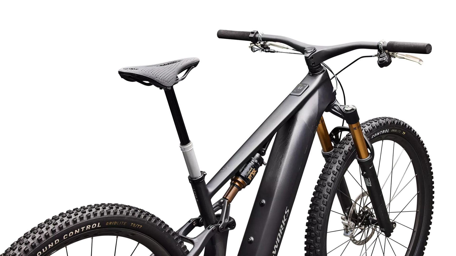 Specialized S-Works Turbo Levo R Ultralight e-MTB, rider view of cockpit