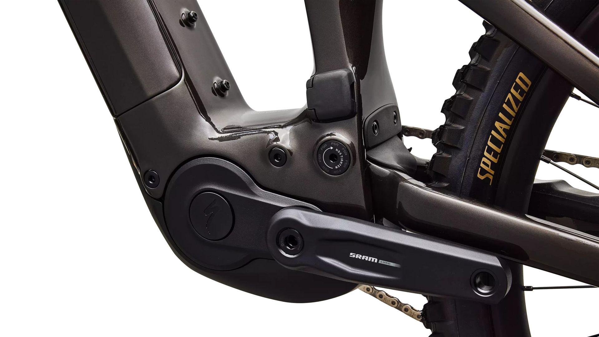 Specialized Turbo Levo 4 EVO Comp e-MTB, motor and crank detail