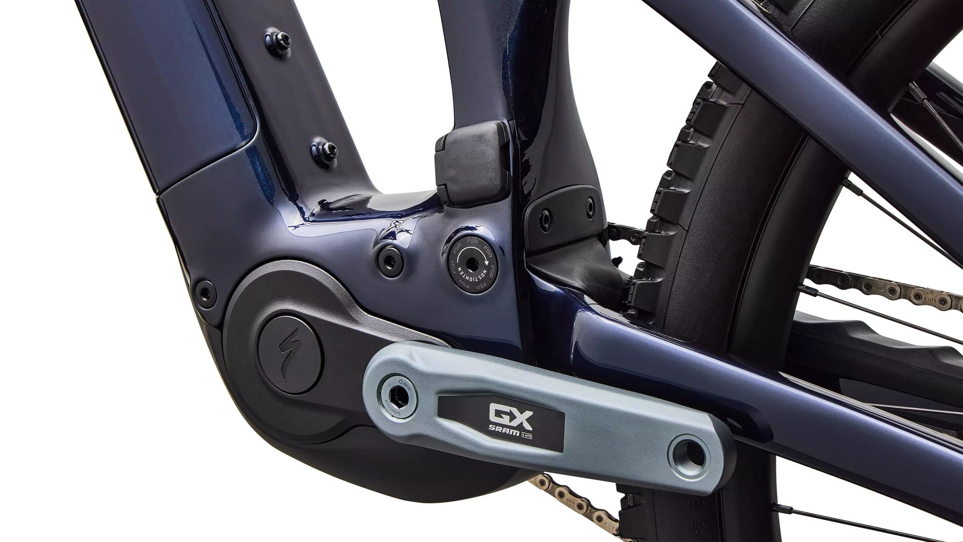 Specialized Turbo Levo 4 Expert e-MTB, motor and crank detail