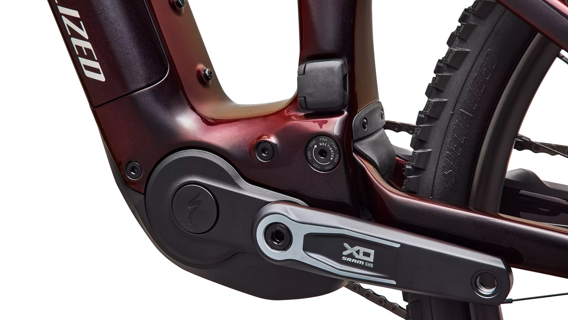Specialized Turbo Levo R Pro e-MTB, motor and crank detail